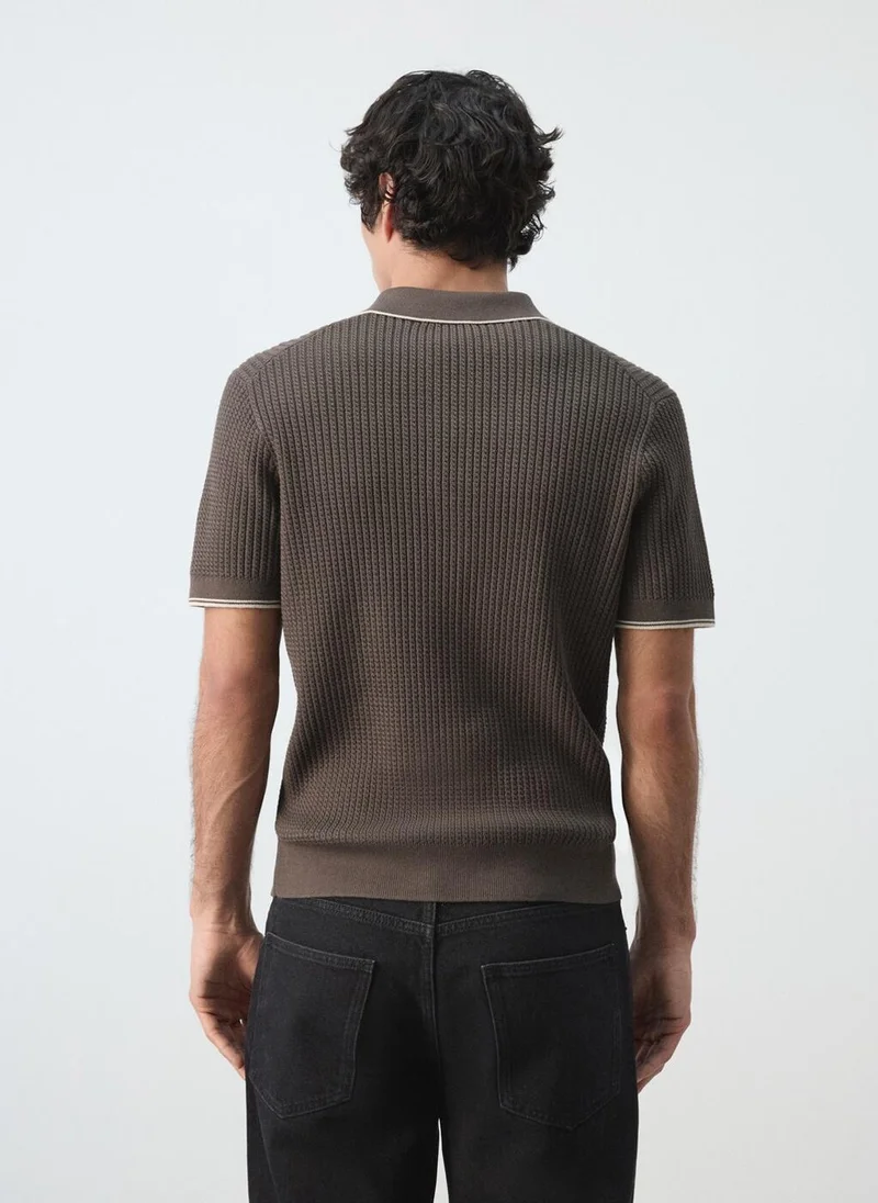 Mango Man Fine-knit herringbone polo shirt